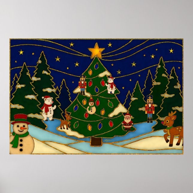Cloisonne Art Whimsical Forest Classic Christmas  Poster (Vorne)