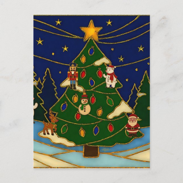 Cloisonne Art Whimsical Forest Classic Christmas  Postkarte (Vorderseite)