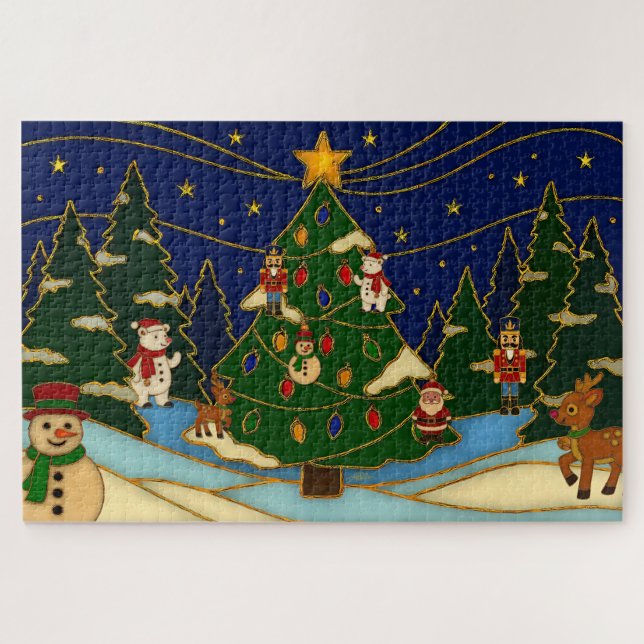 Cloisonne Art Whimsical Forest Classic Christmas  Puzzle (Horizontal)