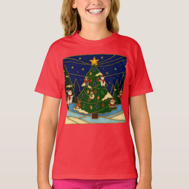 Cloisonne Art Whimsical Forest Classic Christmas  T-Shirt (Vorderseite)