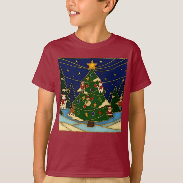 Cloisonne Art Whimsical Forest Classic Christmas  T-Shirt (Vorderseite)