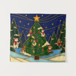 Cloisonne Art Whimsical Forest Classic Christmas  Wandteppich