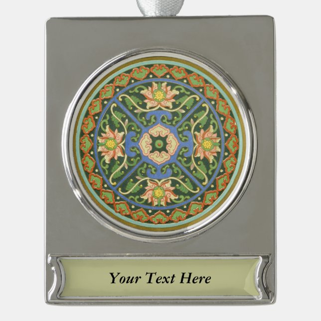 Cloisonne China Patter Asian Oriental Banner-Ornament Silber (Vorderseite)