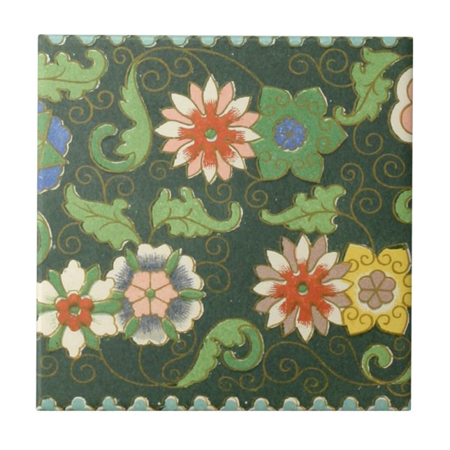 Cloisonne China Patter Asian Oriental Fliese (Vorderseite)