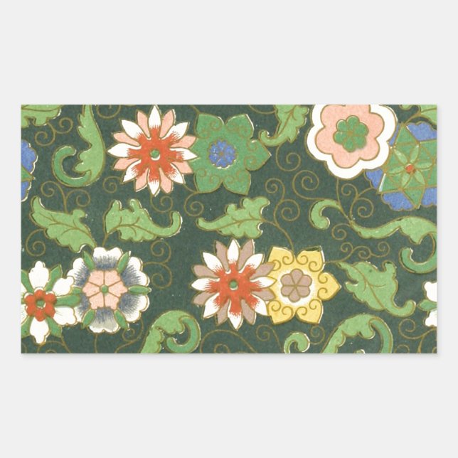 Cloisonne China Patter Asian Oriental Rechteckiger Aufkleber (Vorderseite)