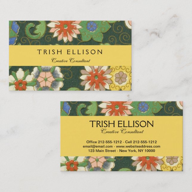 Cloisonne China Patter Asian Oriental Visitenkarte (Vorne/Hinten)