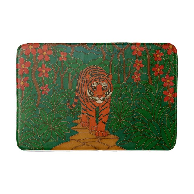 Cloisonne Kunst Tiger auf dem Dschungelpfad Badematte (Vorderseite)