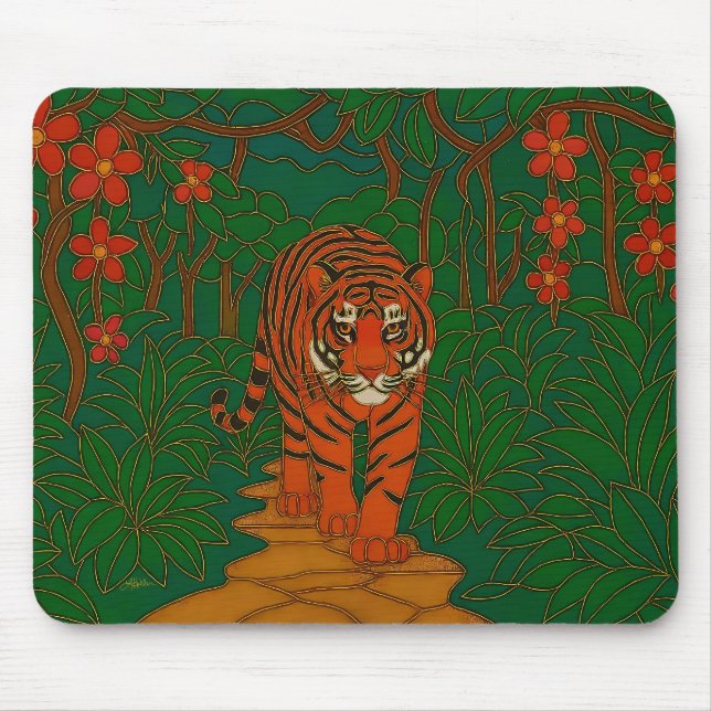 Cloisonne Kunst Tiger auf dem Dschungelpfad Mousepad (Vorne)