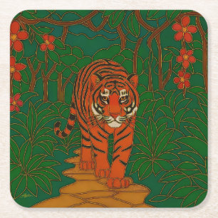 Cloisonne-Kunst Tiger auf dem Dschungelpfad Rechteckiger Pappuntersetzer