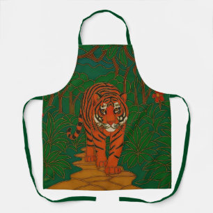 Cloisonne Kunst Tiger auf dem Dschungelpfad Schürze