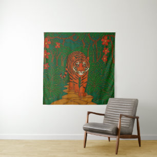 Cloisonne-Kunst Tiger auf dem Dschungelpfad Wandteppich