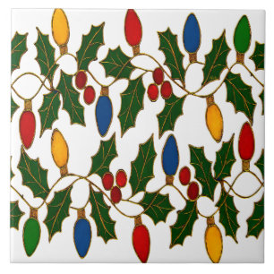Cloisonne Kunst Weihnachtslichter und Stechpalme Fliese