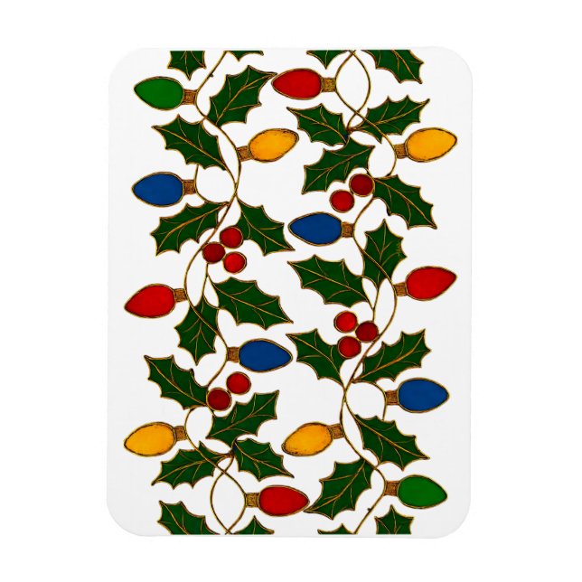 Cloisonne Kunst Weihnachtslichter und Stechpalme Magnet (Vertikal)