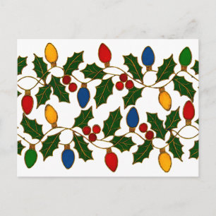 Cloisonne Kunst Weihnachtslichter und Stechpalme Postkarte