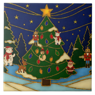 Cloisonne Kunst Whimsical Wald Klassisches Weihnac Fliese