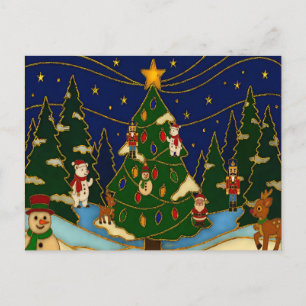 Cloisonne Kunst Whimsical Wald Klassisches Weihnac Postkarte
