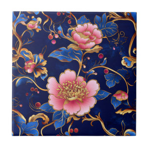 Cloisonne rosa blaue Blumenmuster Fliese