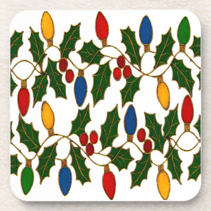 Cloisonne-Weihnachtslichter und Stechpalme Getränkeuntersetzer