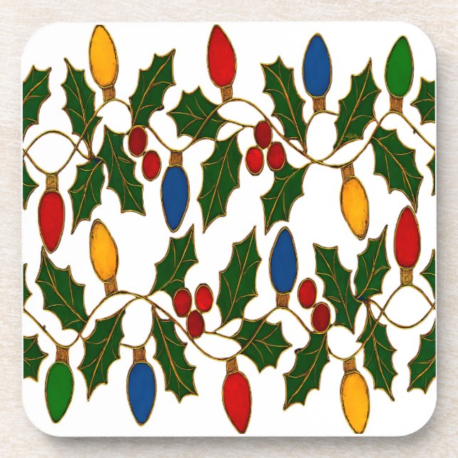 Cloisonne-Weihnachtslichter und Stechpalme Getränkeuntersetzer (Vorderseite)