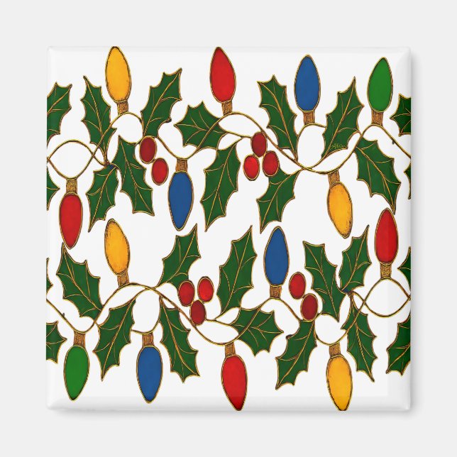 Cloisonne-Weihnachtslichter und Stechpalme Magnet (Vorne)