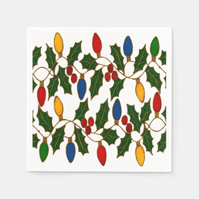 Cloisonne-Weihnachtslichter und Stechpalme Serviette (Vorderseite)