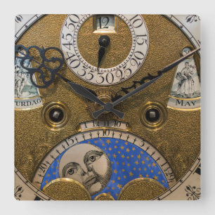 Close up an old clock, Germany Quadratische Wanduhr