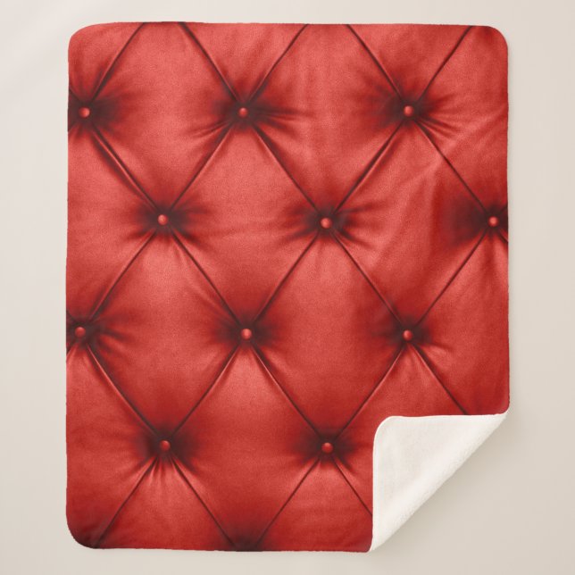 Close up background texture of scarlet red capiton sherpadecke (Vorderseite)