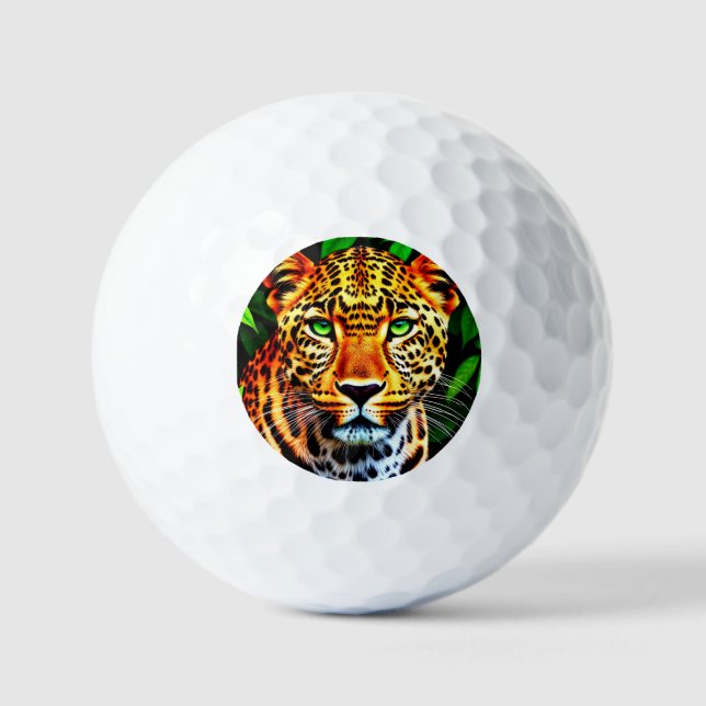 Close-Up Jaguar Leopard Face with Green Eyes Golfball (Vorderseite)