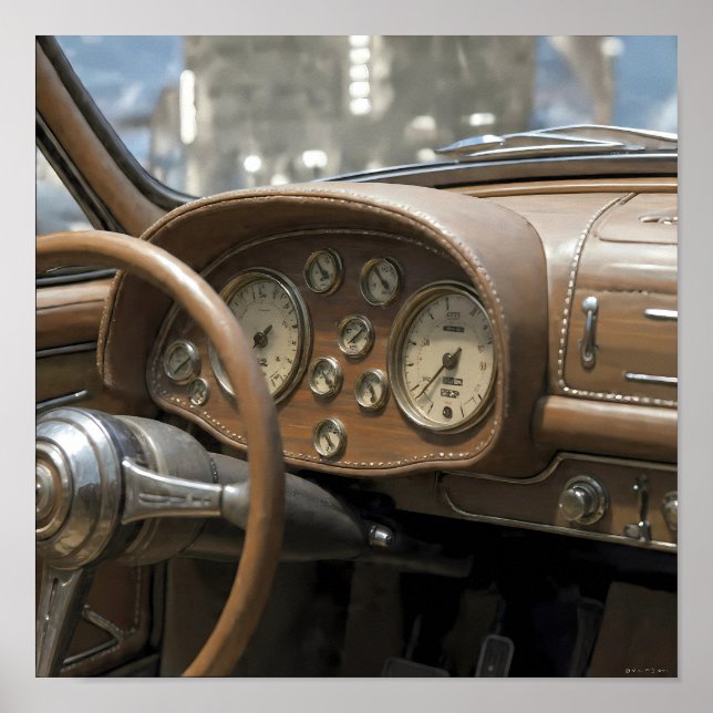 Close-Up Luxury: Vintage Dashboard Cockpit Detail Poster (Vorne)