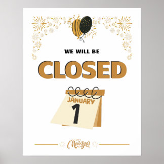 Closed January 1st Store Hours Poster