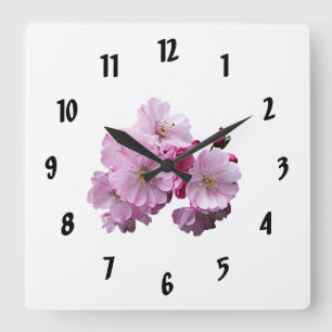 Closeup of Cherry Blossoms Quadratische Wanduhr