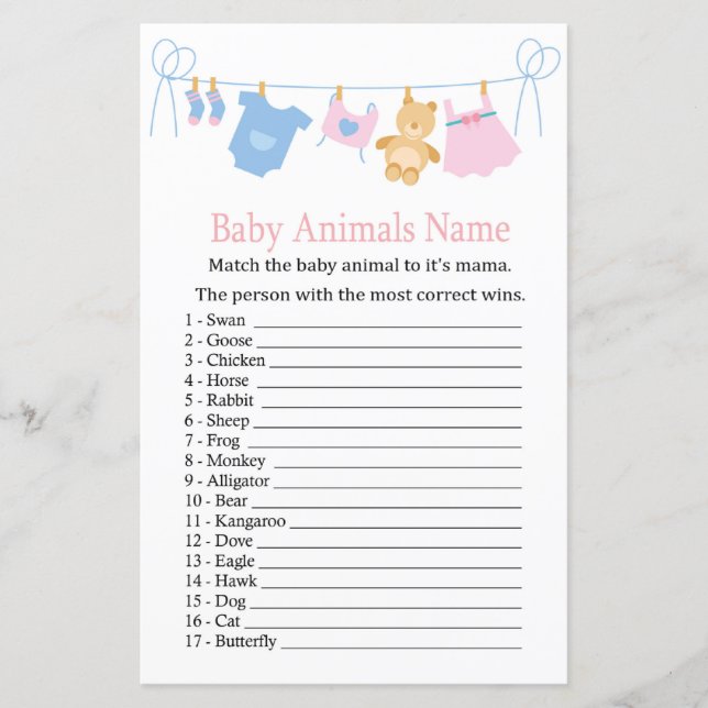 Clothesline Baby Animals Name Game (Vorderseite)