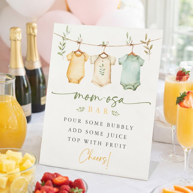Clothesline Bodysuit Mom-osa Bar Baby Shower Sockelschild (Clothesline Bodysuit Mom-osa Bar Baby Shower Pedestal Sign)