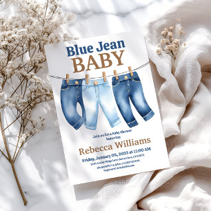 Clothesline Denim Boy Blue Jean Baby Shower Einladung