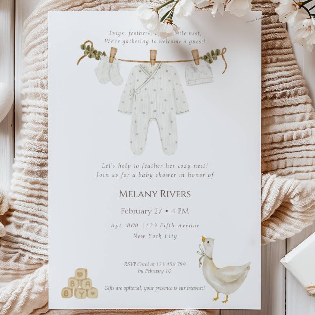 Clothesline Goose Nest Baby Shower Invitation Einladung (Clothesline Goose Nest Baby Shower Invitation)