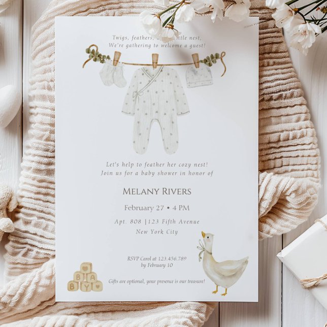Clothesline Goose Nest Baby Shower Invitation Einladung (Clothesline Goose Nest Baby Shower Invitation)