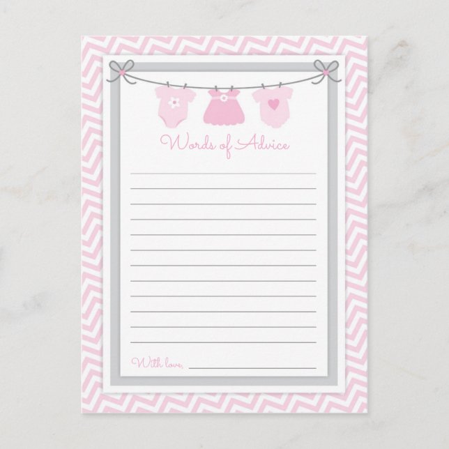 Clothesline Kinderdusche Worte des Ratschlags pink Postkarte (Vorderseite)