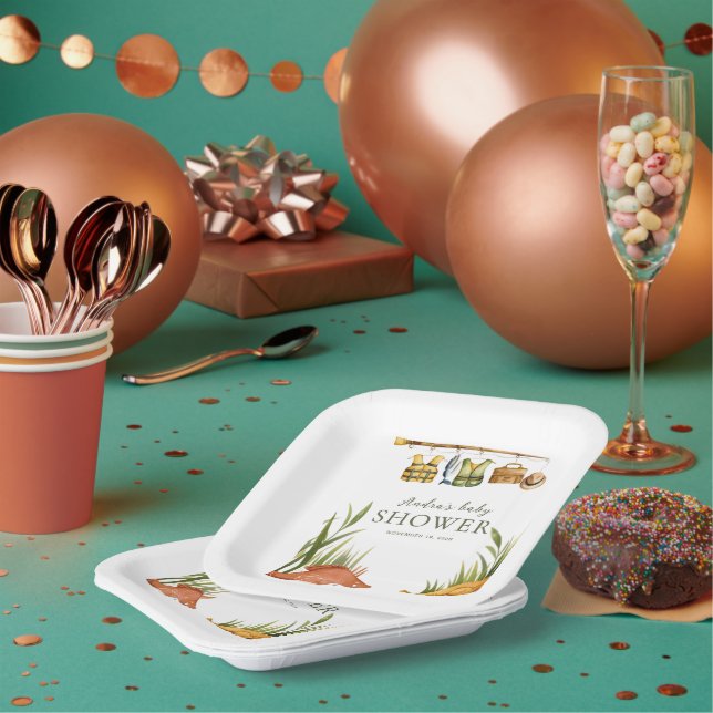 clothesline Reel Excited Fishing Baby Shower   Pappteller (Multi)