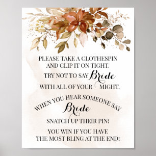 Clothespin Fall Eucalyptus Brautparty Game-Zeichen Poster