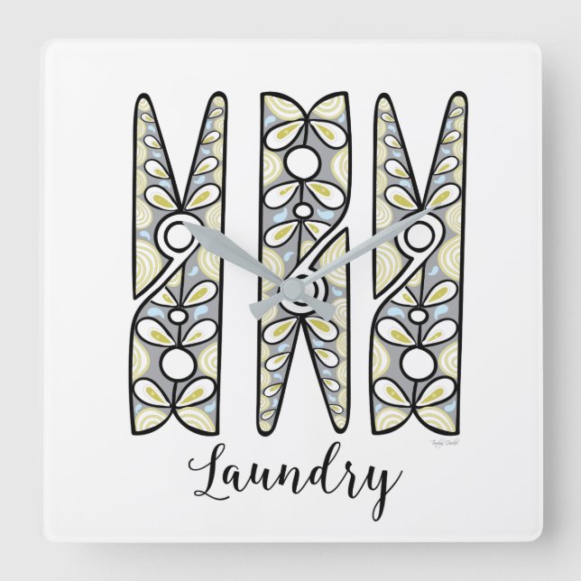 Clothespin Wall Clock Quadratische Wanduhr (Vorderseite)