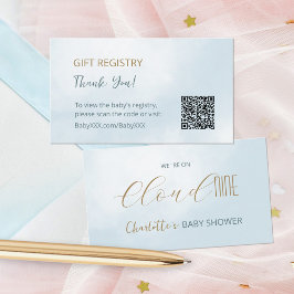Cloud 9 Baby Dusche QR Code Blue Gift Registry Begleitkarte