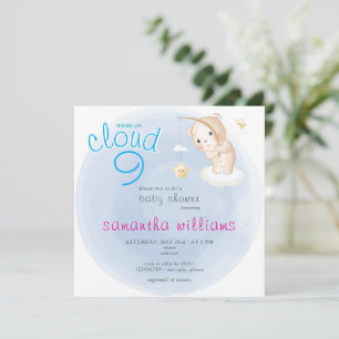 Cloud 9 Bearly Wait Blue Bear Star Boy Baby Dusche Einladung
