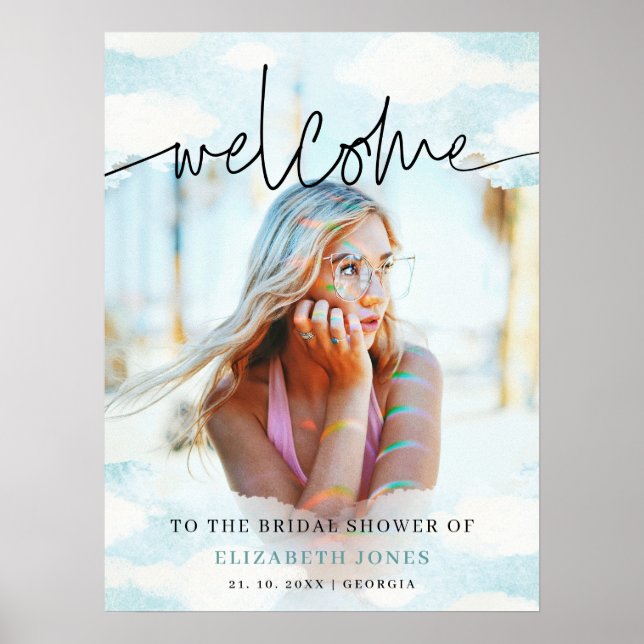 Cloud 9 - Blau-Weiß-Brautparty - Willkommen Foto Poster (Vorne)