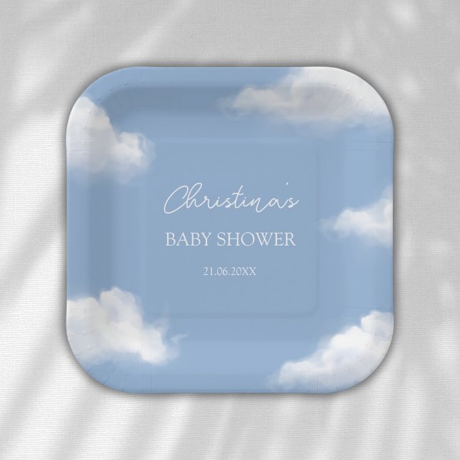Cloud 9 Blue Baby Dusche Personalisiert Pappteller (Von Creator hochgeladen)