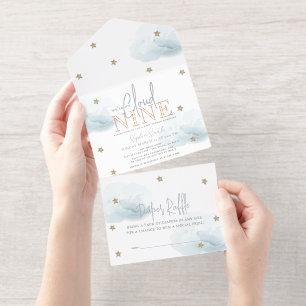 Cloud 9 Blue Clouds Boy Baby Shower Foil All-in-One-Einladung