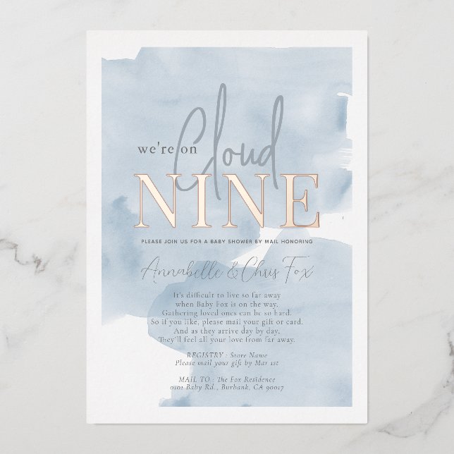 Cloud 9 Blue Sky Boy Baby Dusche von Mail Folieneinladung (Vorderseite)