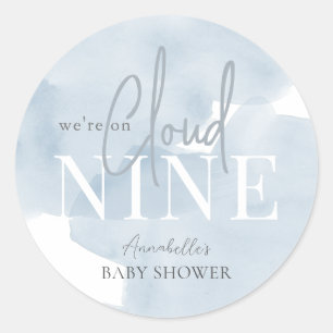 Cloud 9 Blue Sky Watercolor Boy Baby Dusche Runder Aufkleber