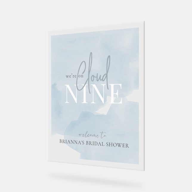 Cloud 9 Blue Sky Watercolor Brautparty Willkommen Acrylschild (Winkel)