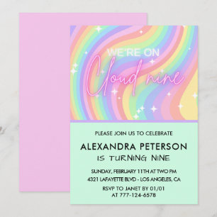 Cloud 9 Geburtstag Einladung Pastel Rainbow Stars
