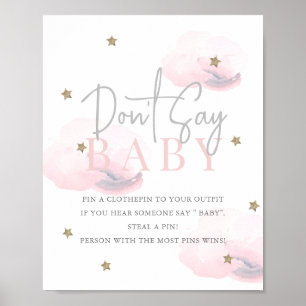 Cloud 9 Gold Stars Pink Baby Dusche Say Baby nicht Poster